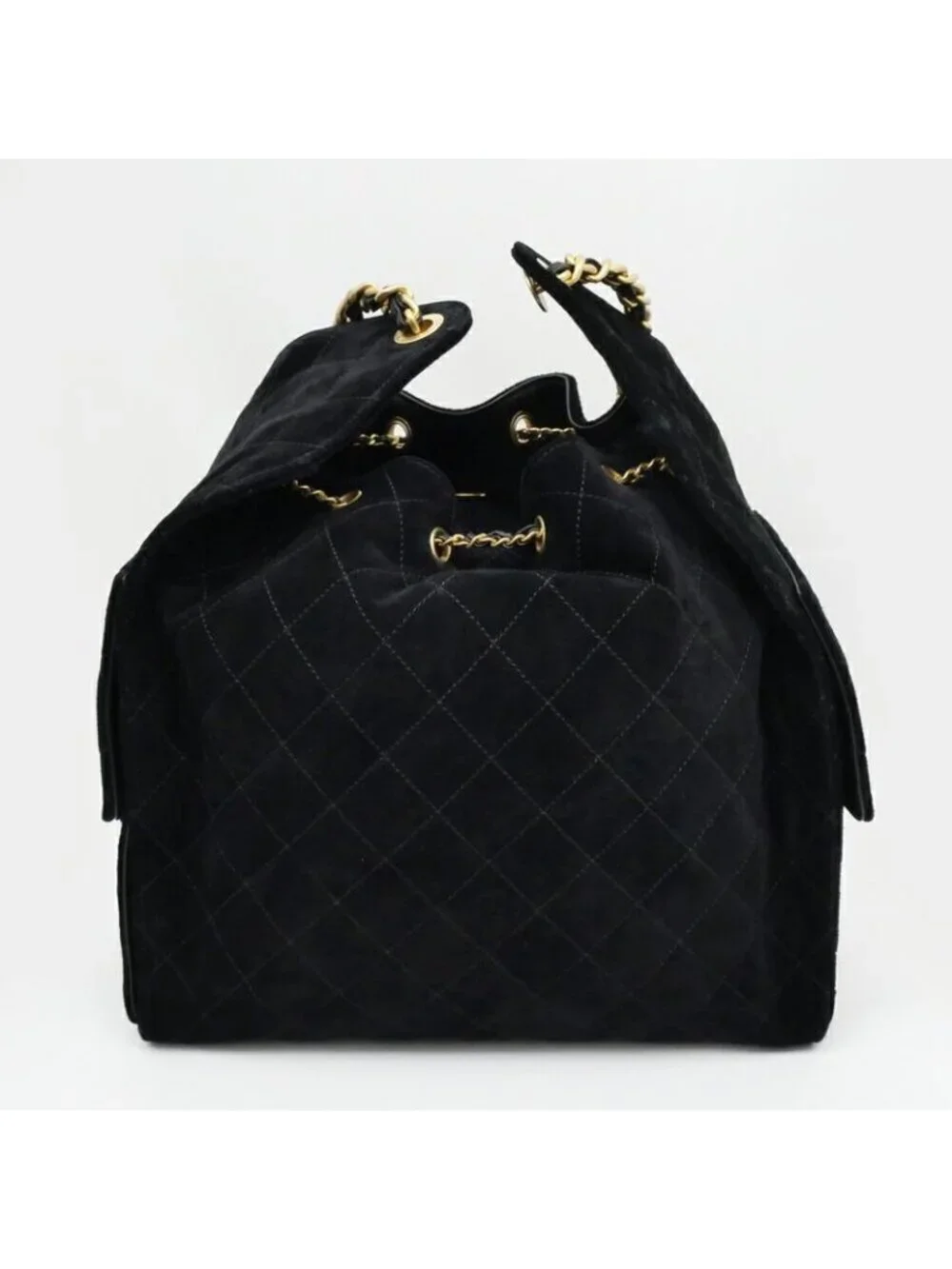 Chanel 25 Medium Handbag As5311 Black Gold Hardware Suede Drawstring Bag